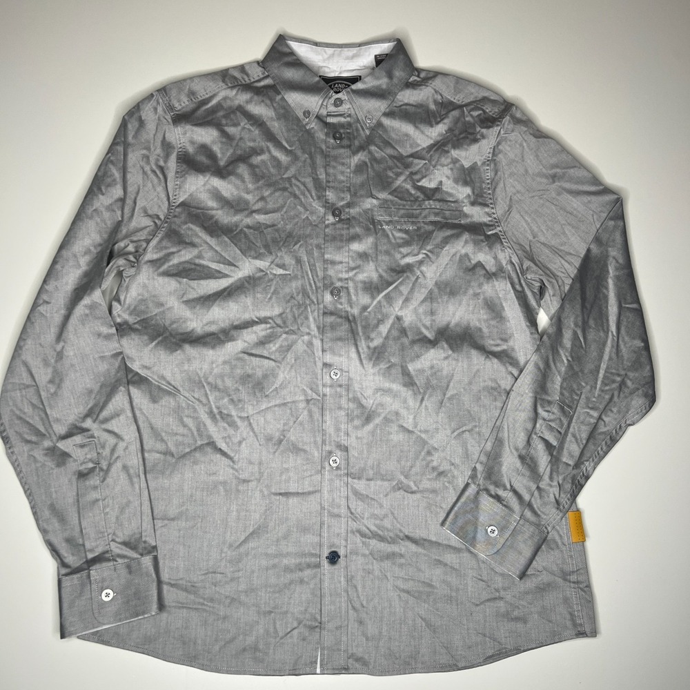 Land Rover Button Down Shirt Men's M Gray Long Sleeve 100% Cotton Logo Embroider